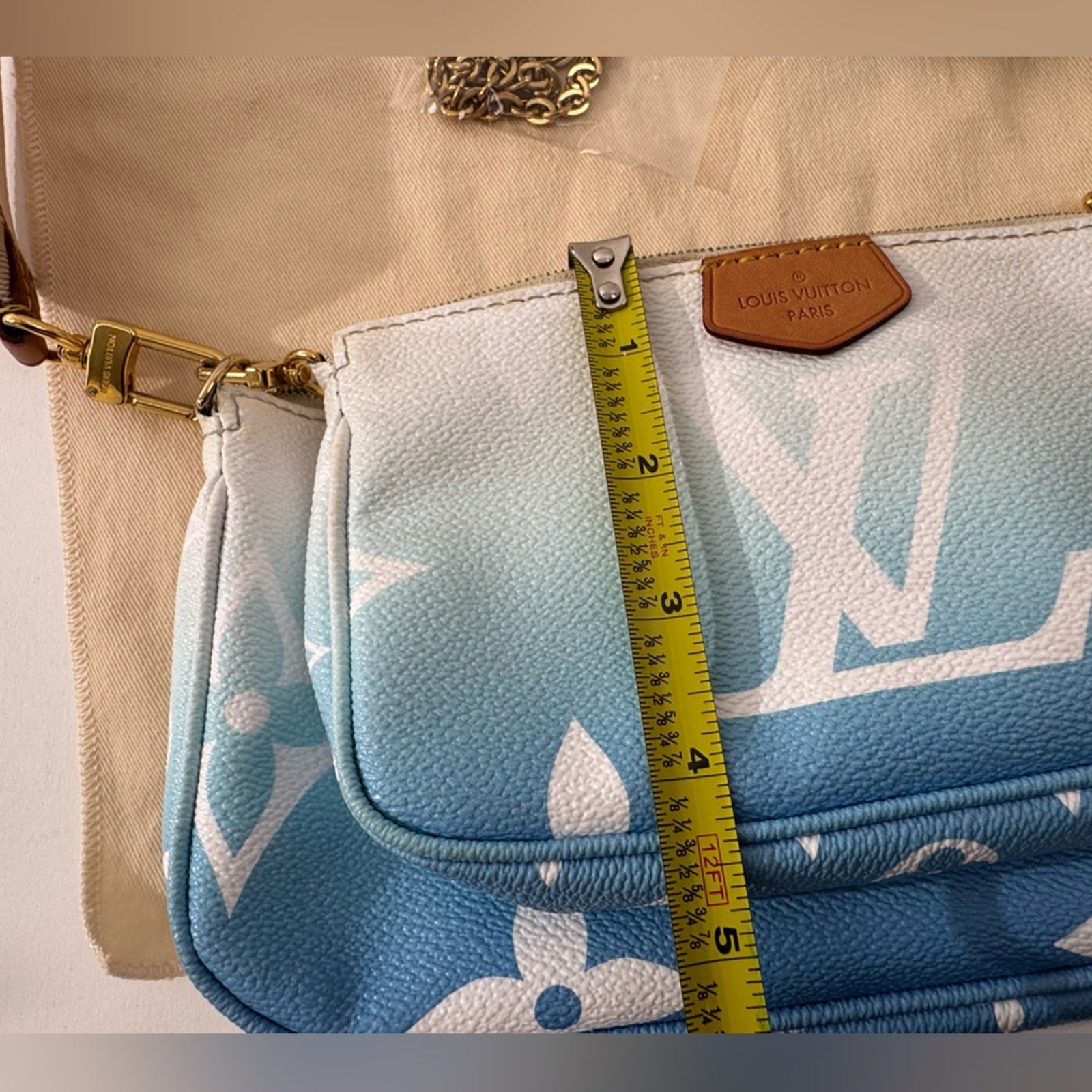 Louis Vuitton BY THE POOL-multi pochette (3)w/guitar strap/LV branded gold chain