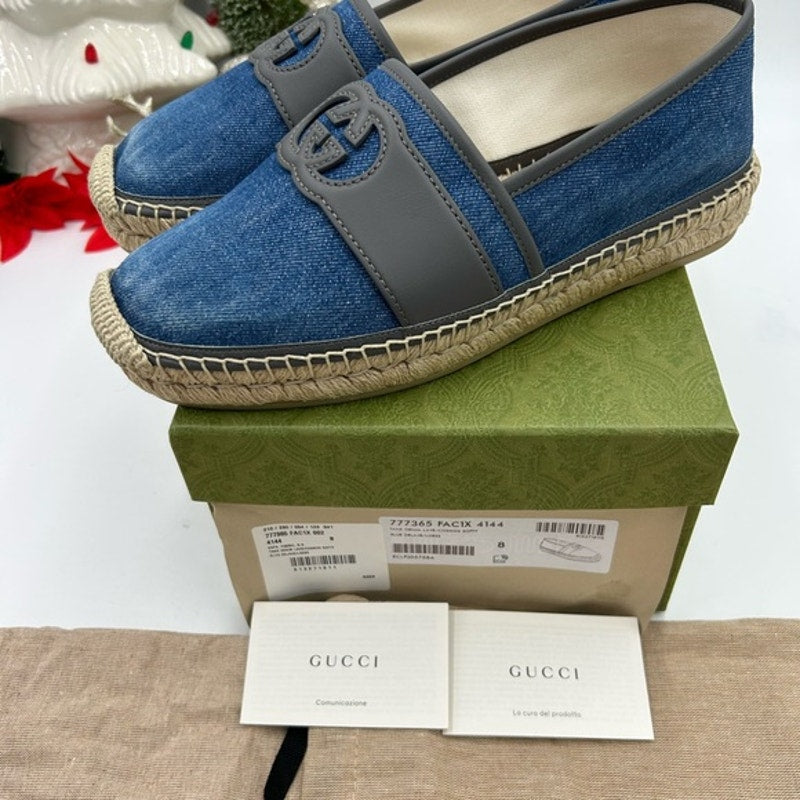 Gucci men's Denim and Gray interlocking G Espadrilles size 8