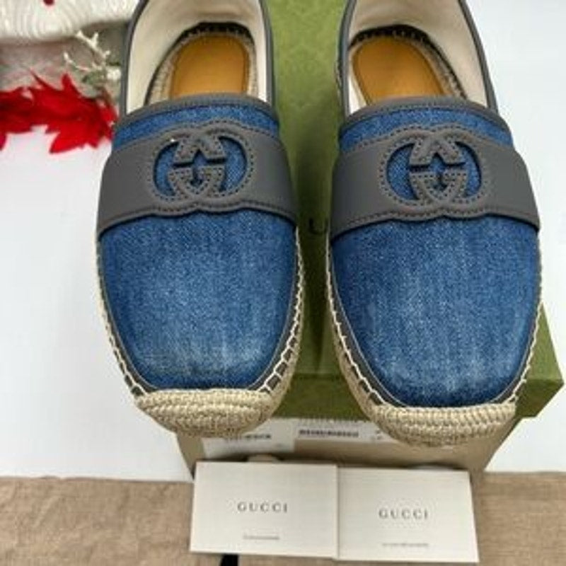 Gucci men's Denim and Gray interlocking G Espadrilles size 8