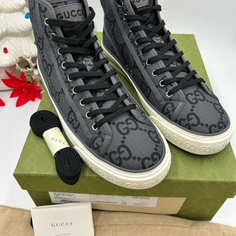 Gucci Men's tennis 1977 Black and Gray High-Top Sneakers size 11 made in Italy