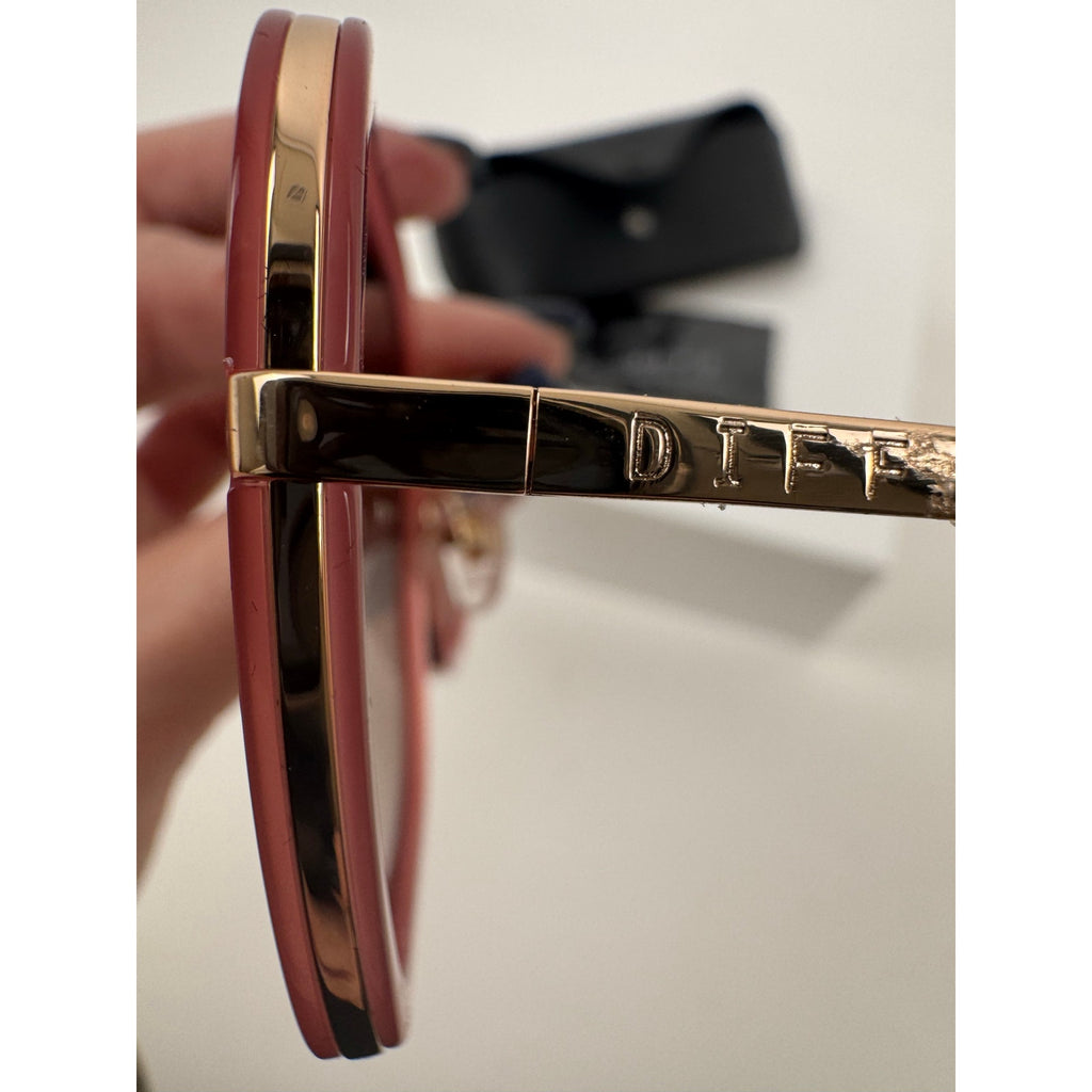 DIFF NWOT Pink & Gold Genevive Oversized Sunglasses With Case