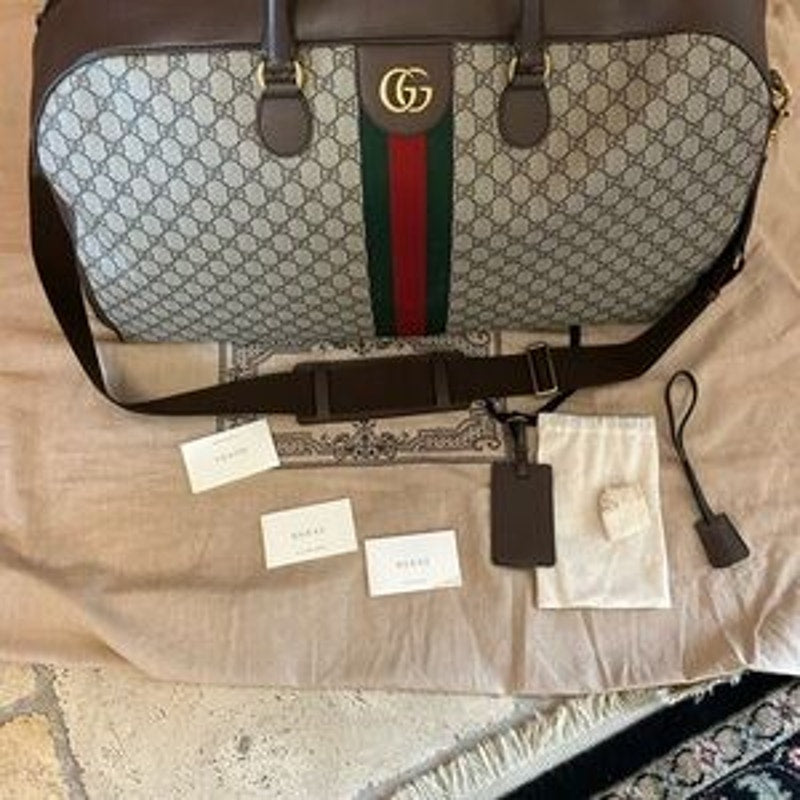 Gucci LARGE Savoy, duffel bag, GG supreme brown and tan, made in Italy NWT