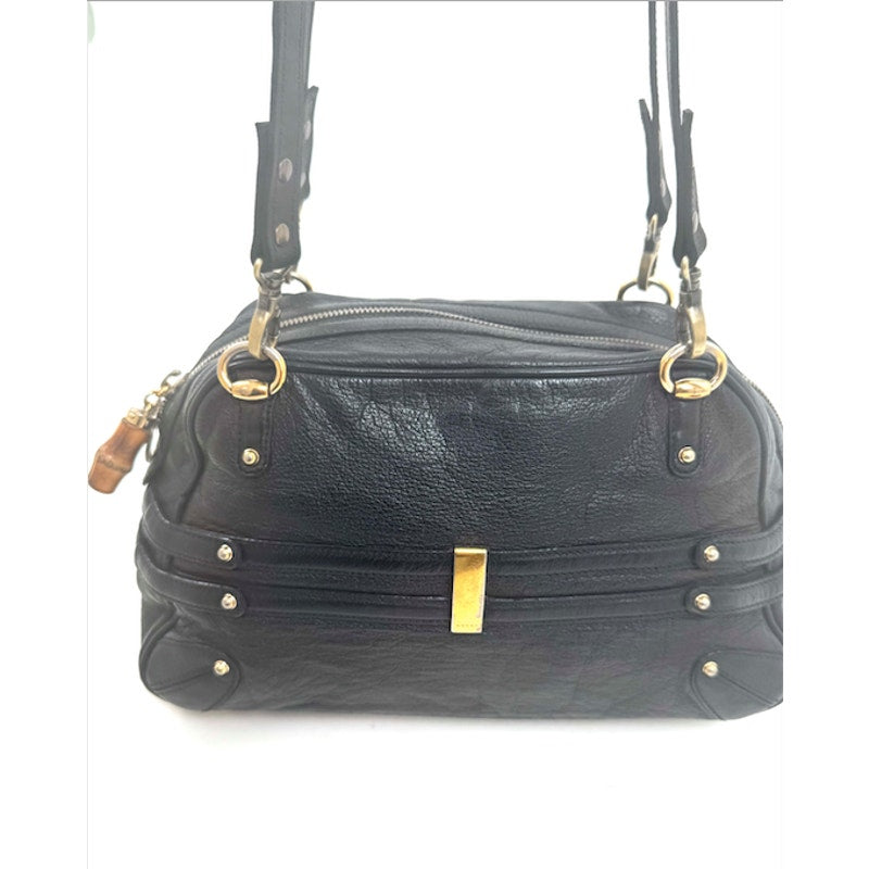 Gucci Black 3-Way Bag Horsebit Bamboo Accent Convertible Shoulder Crossbody Bag