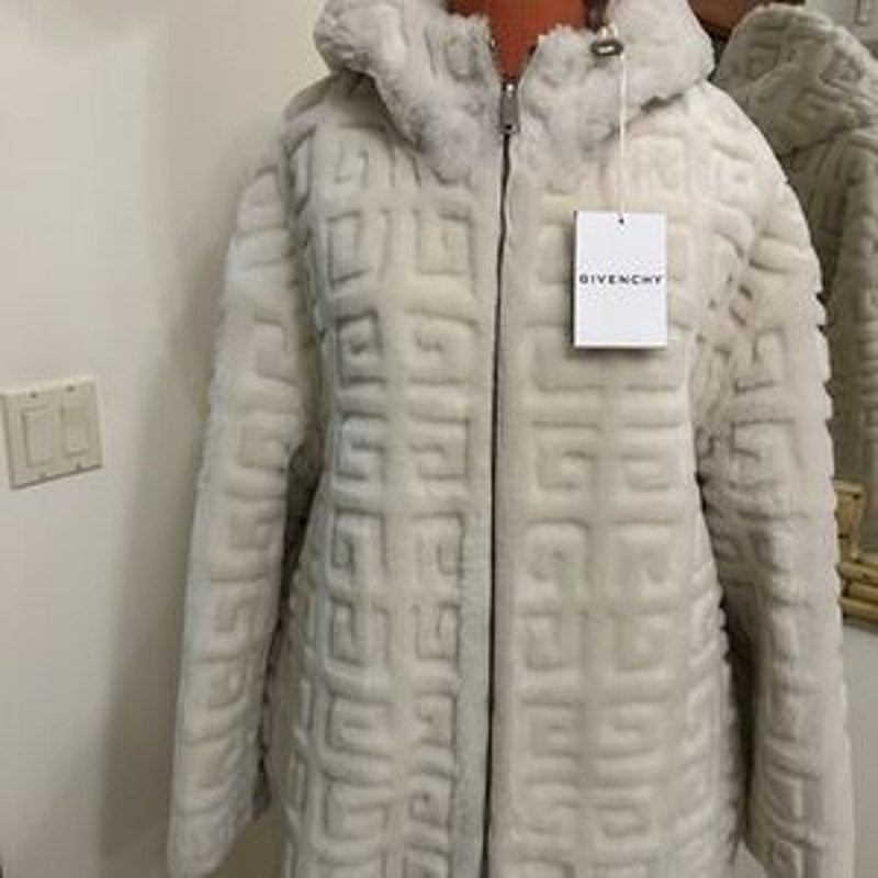 Women's Givenchy reversible dyed lamb fur hooded jacket in 4G pattern 36/4US