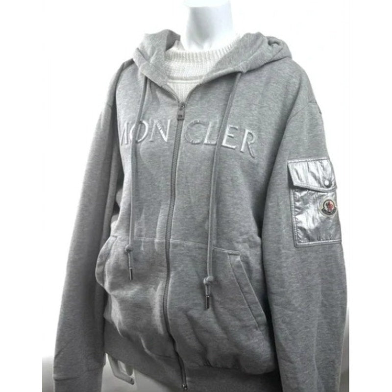 Moncler Men’s 2XL Gray Zip-Up Hoodie – Metallic Puffed Lettering (NWOT)