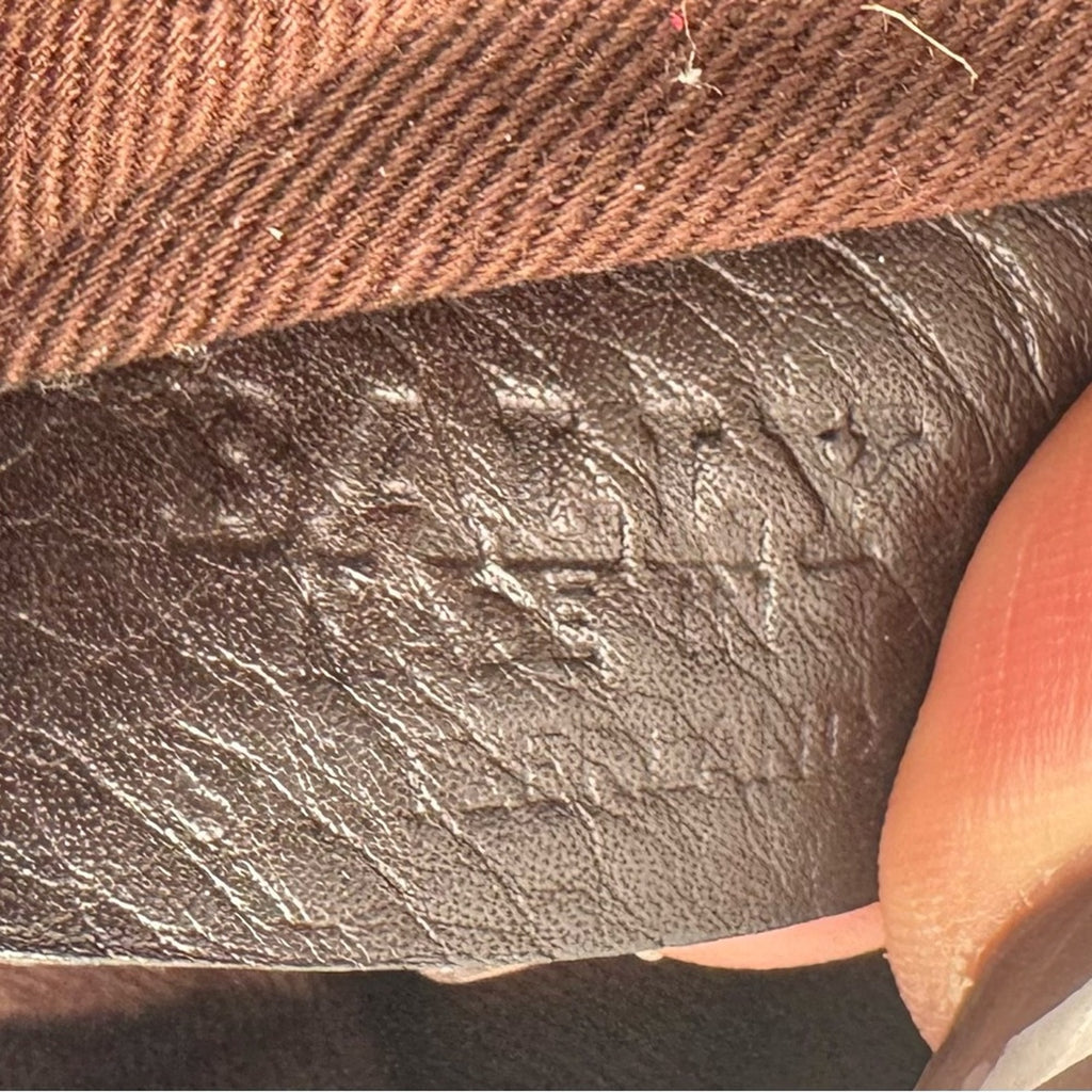 Bally linen shoulder bag /leather piping/web strap and  silver Bally purse charm