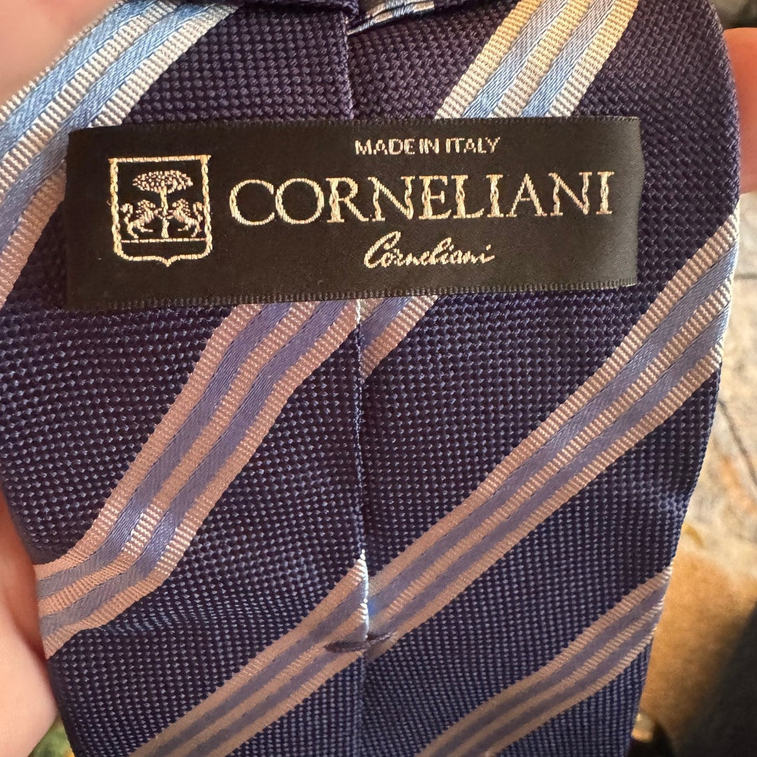 Corneliani Blue Striped Silk Tie Luxury Designer Neck Tie Made in Italy