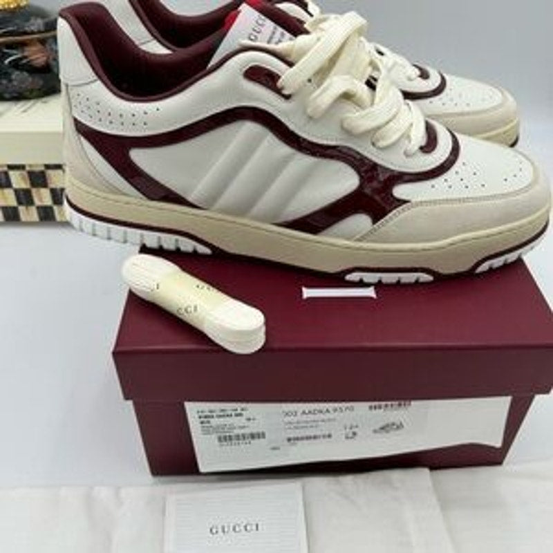 Men's Gucci re-Web sneakers in white leather with red accents size 12.5 Italy
