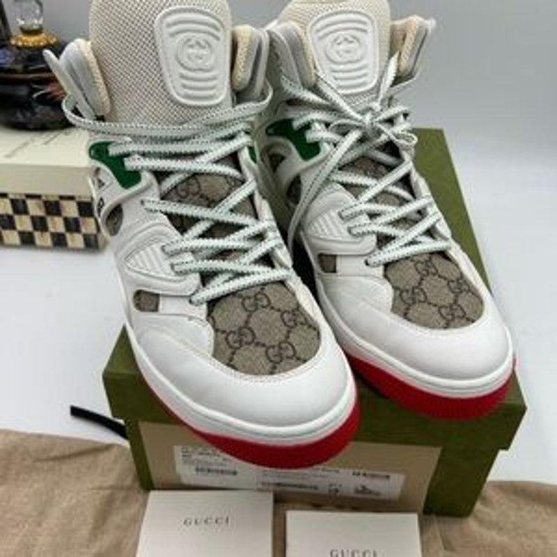 Women's Gucci GG Supreme basket canvas/leather sneakers size 41.5 made in Italy
