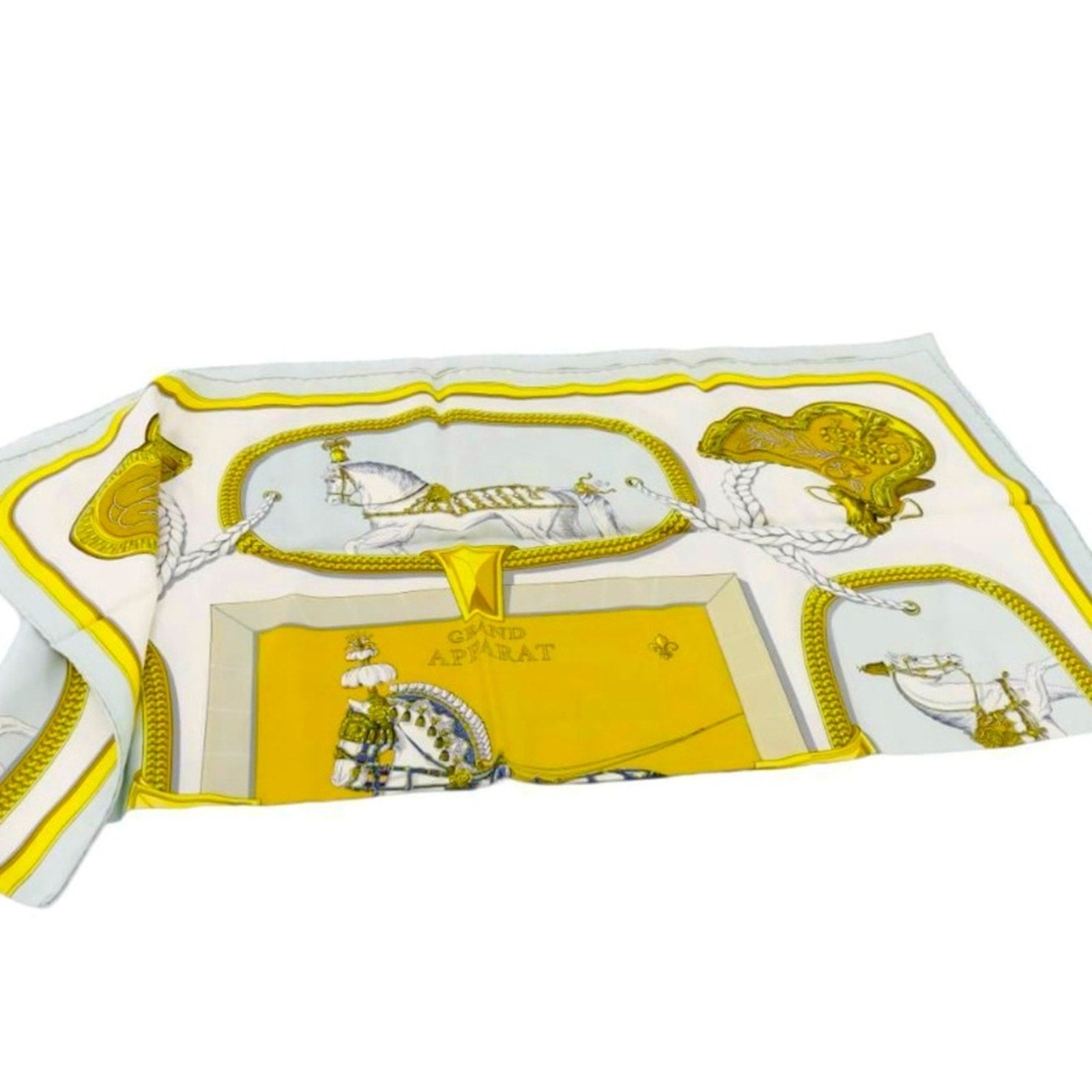 Hermès Equestrian Print Silk Scarf with Different horse images in each frame