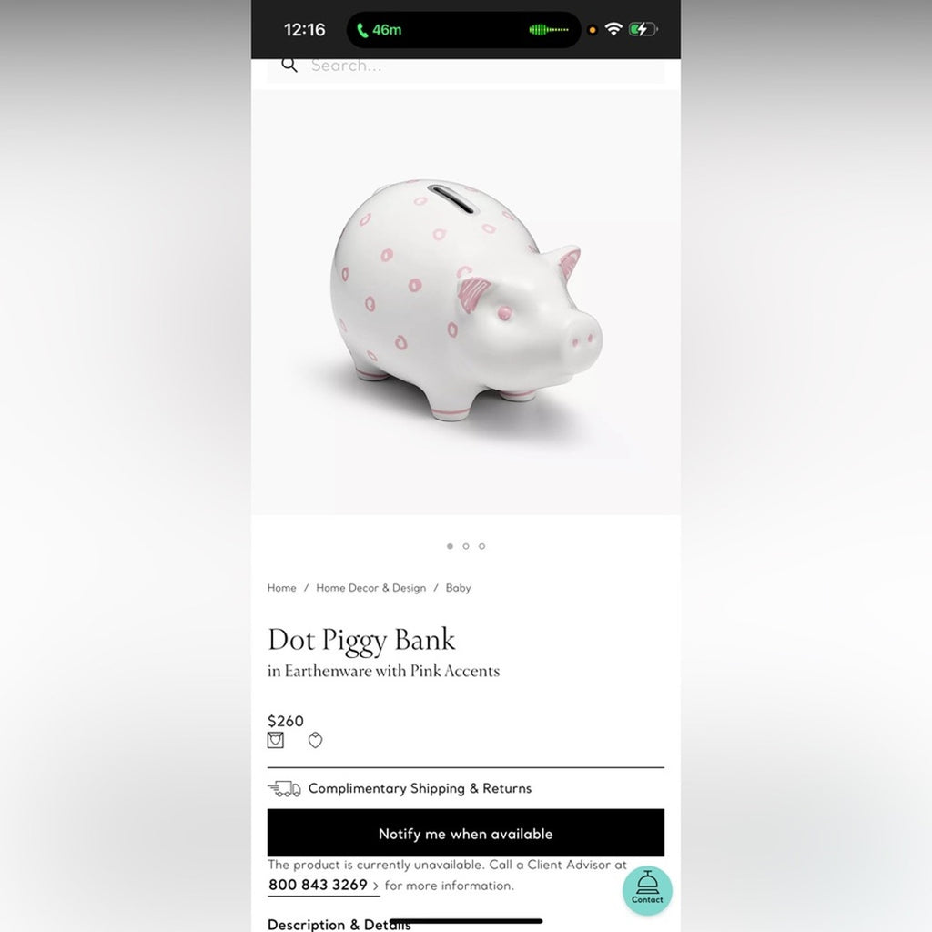Tiffany & Co.Piggy Bank, NIB, original key and lock w/hallmark painted SOLD OUT