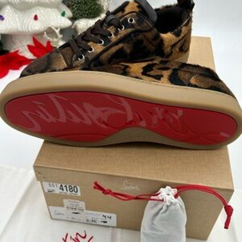 Men's Christian Louboutin, Louis Jr leopard print leather sneakers size 44