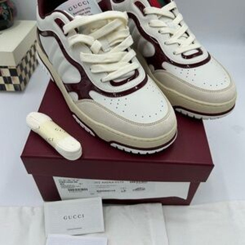 Men's Gucci re-Web sneakers in white leather with red accents size 12.5 Italy