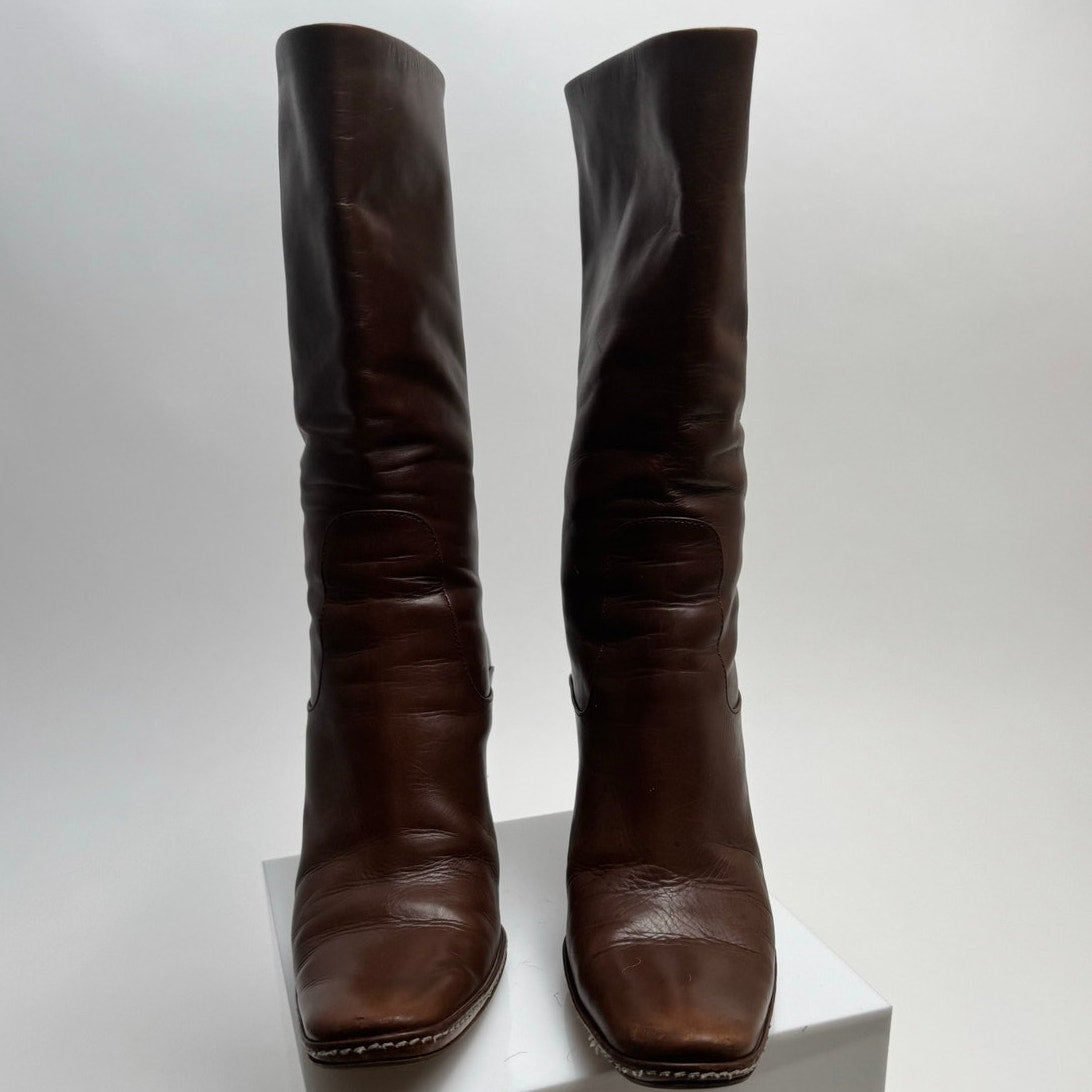 Jil Sander Brown Leather Zip-Up Heel Boots – Size 36 / US 6 – Made in Italy