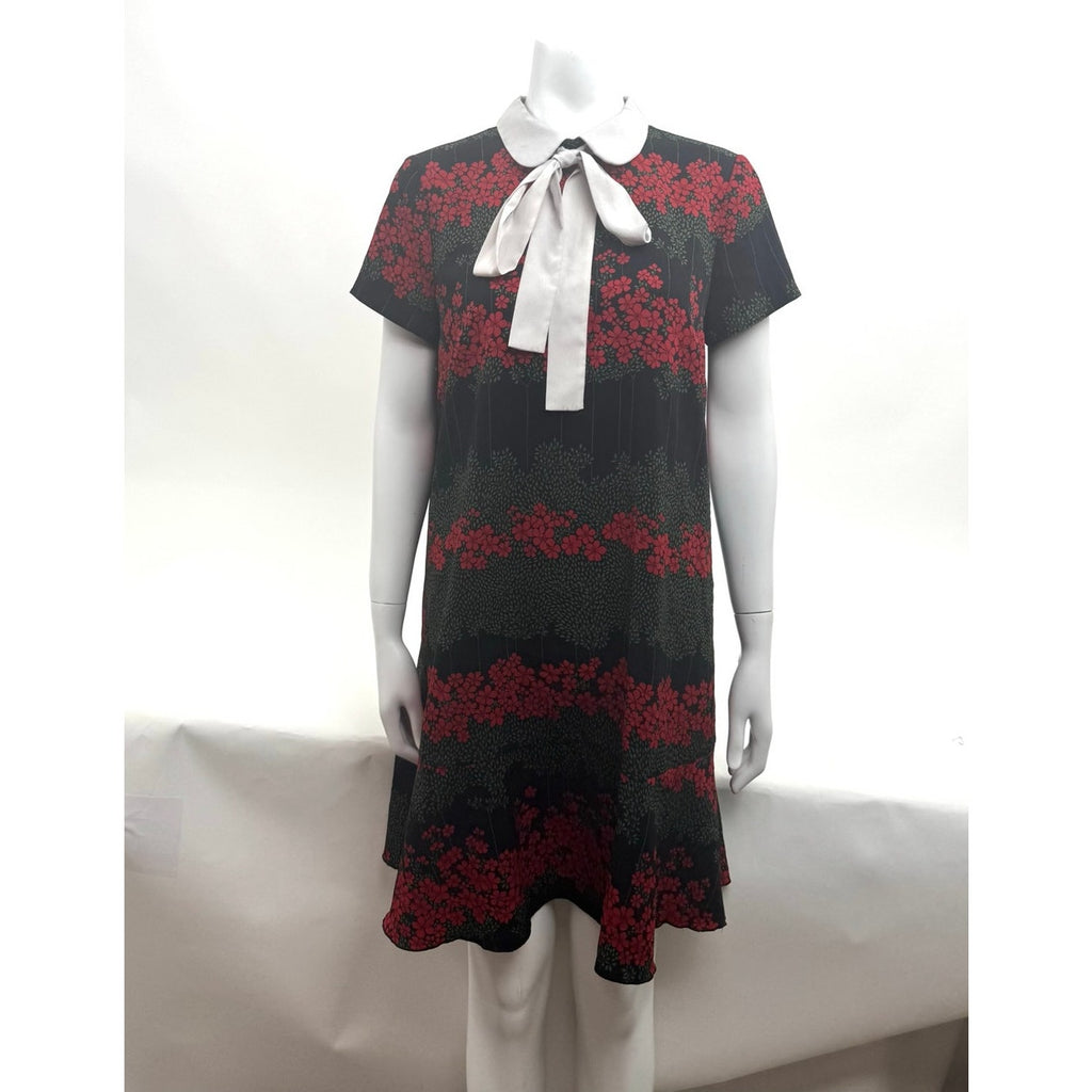 RED Valentino Printed Neck Tie Floral Peter Pan Collar Dress – IT 46 / US 10