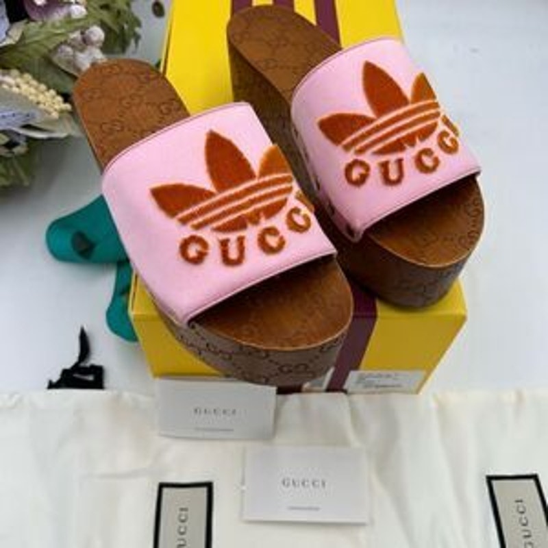 Women’s Gucci, X Adidas, pink satin GG clogs size 37 made in Italy.