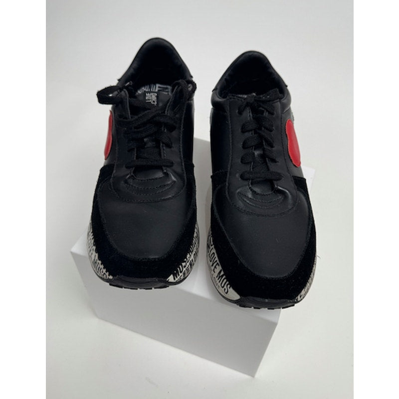 Women's Love Moschino Heart Patch Platform Sneakers Black Red Size 8 EU 38