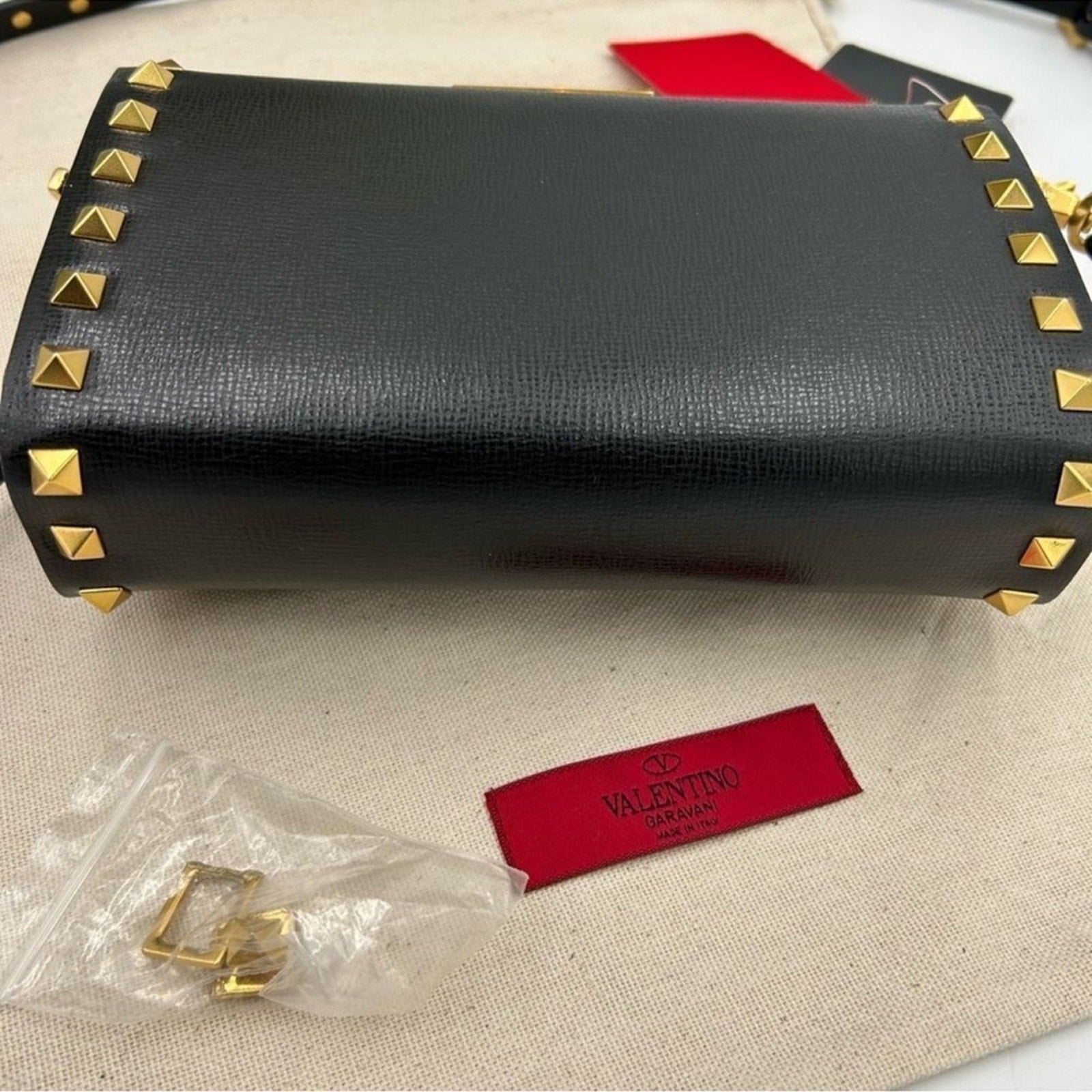 Women's Valentino Garavani gold Rockstud, leather shoulder bag made in Italy