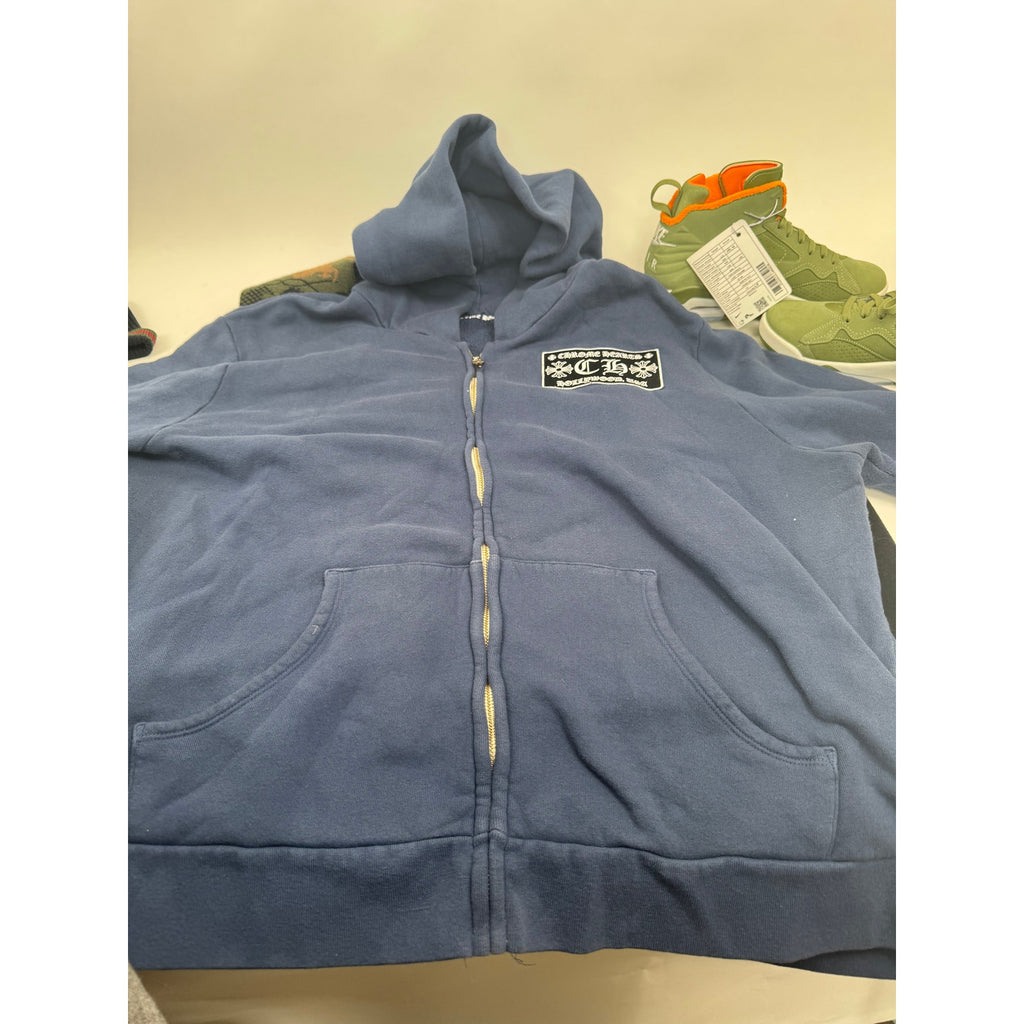 Men's Chrome Hearts Blue Embroidered Zip Front Hoodie Size XXL