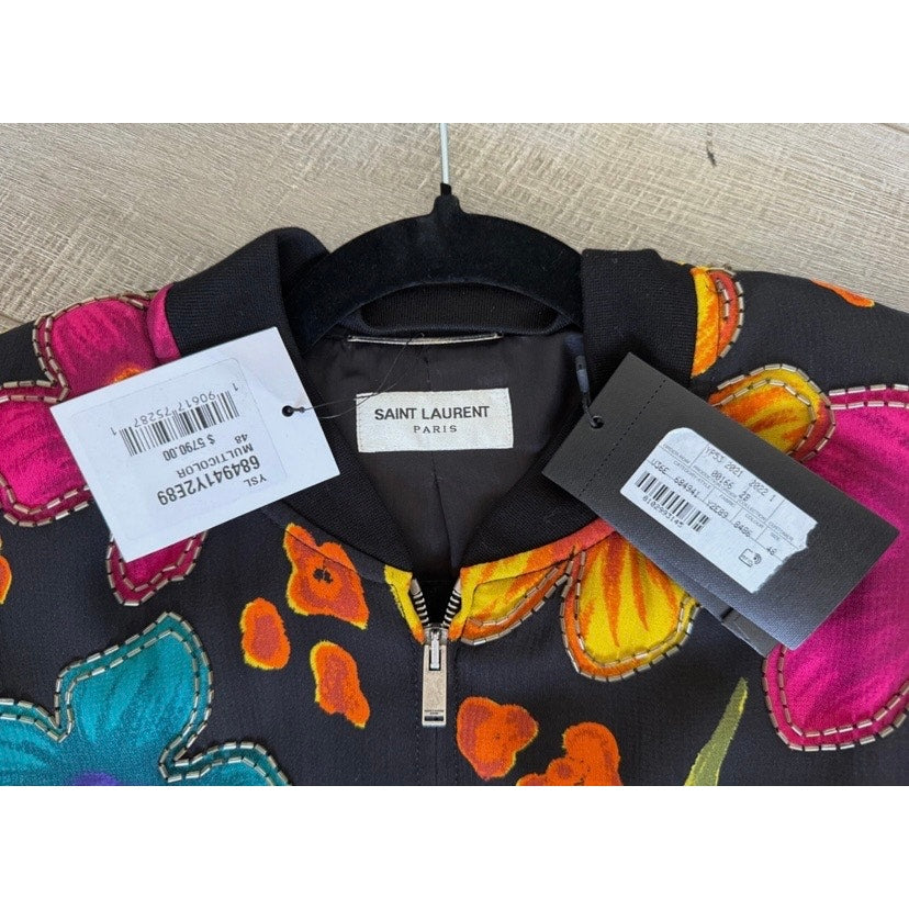 YSL Saint Laurent Teddy Floral Crepe Jacket NWT Size IT 48 - Retail $5800