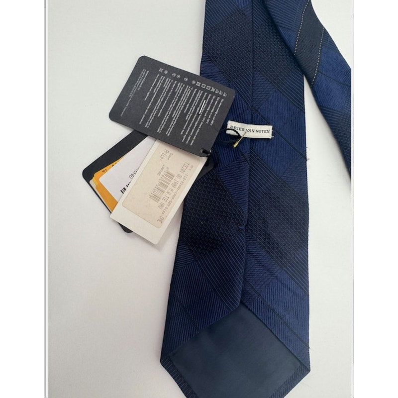 Dries Van Noten NWT Silk Tie Black & Blue Designer Luxury Neck Tie