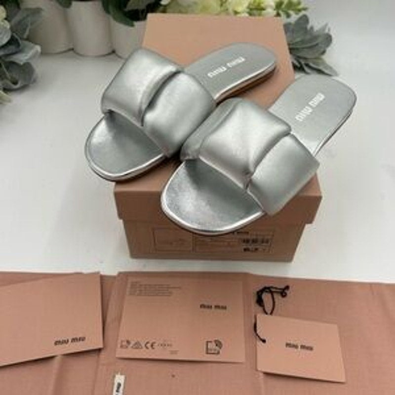 Women's Miu Miu metallic slide sandals size 37 made in Italy