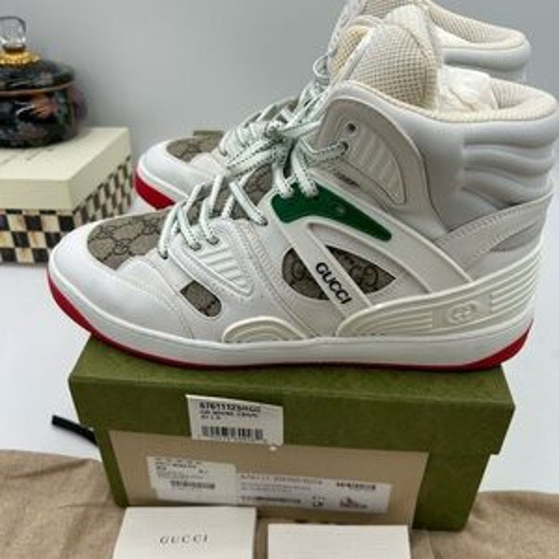 Women's Gucci GG Supreme basket canvas/leather sneakers size 41.5 made in Italy
