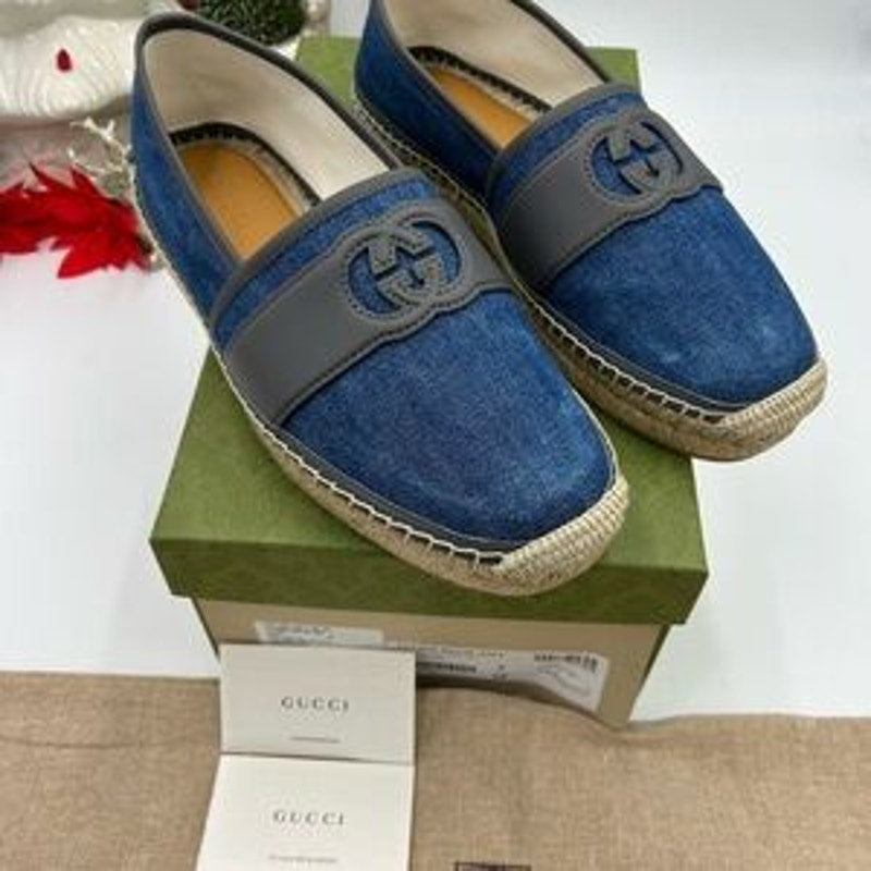 Men's Gucci interlocking G Espadrilles in blue denim size 9, made in Spain