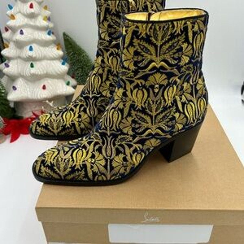 Christian Louboutin Mens LOUBI mystery OMERIC velvet with gold embroidery 42