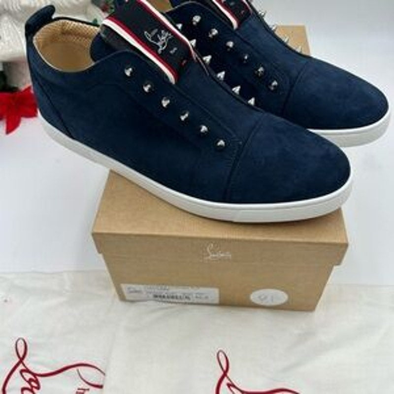 Christian Louboutin Men's F. A. V. Fique Navy Studded Sneakers