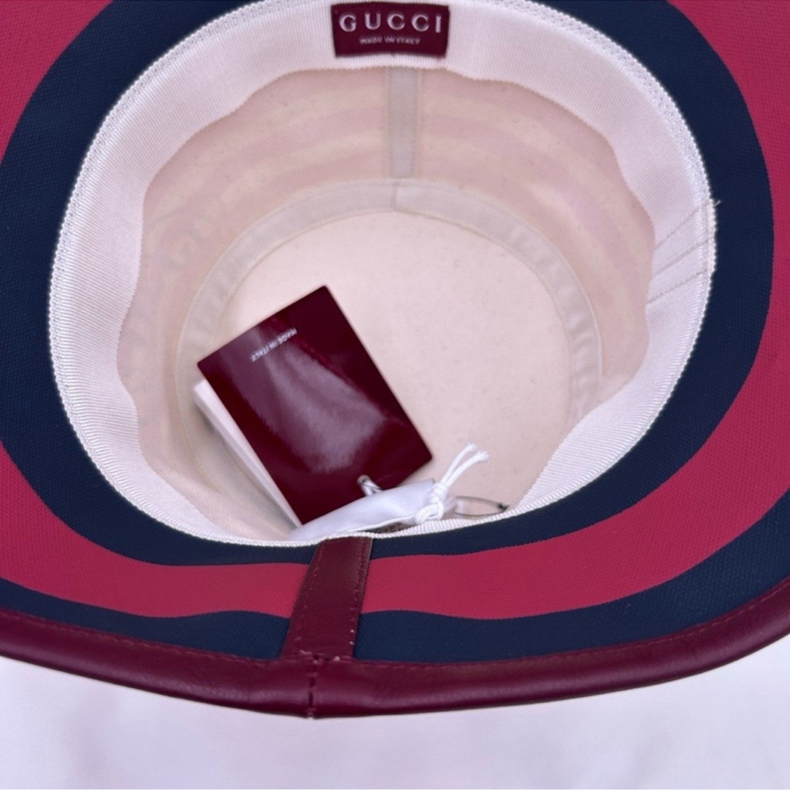 Women's Gucci, striped canvas, bucket, hat, size large made in Italy NWT