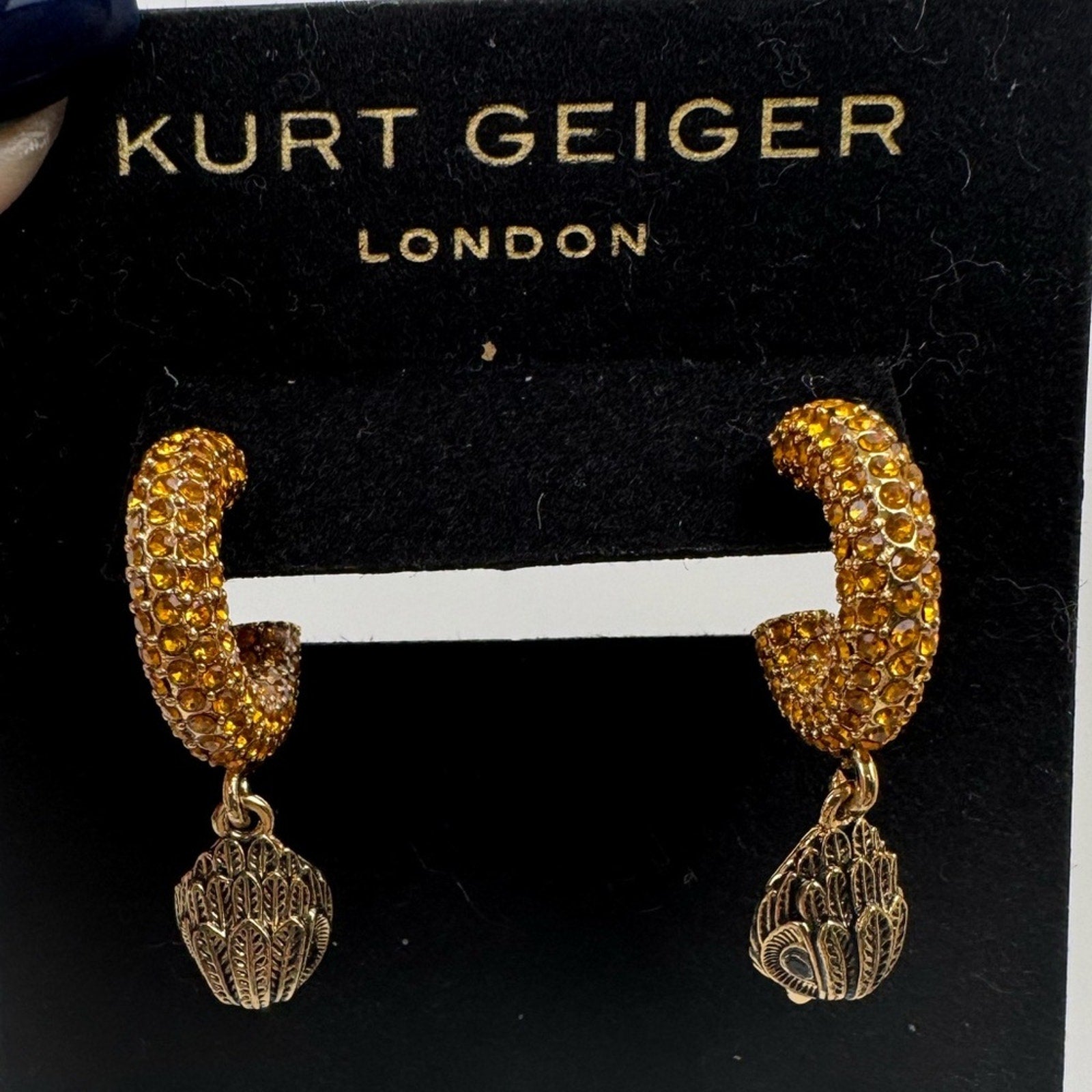 Kurt Geiger, yellow crystal and crusted drop earrings with posts new with tags