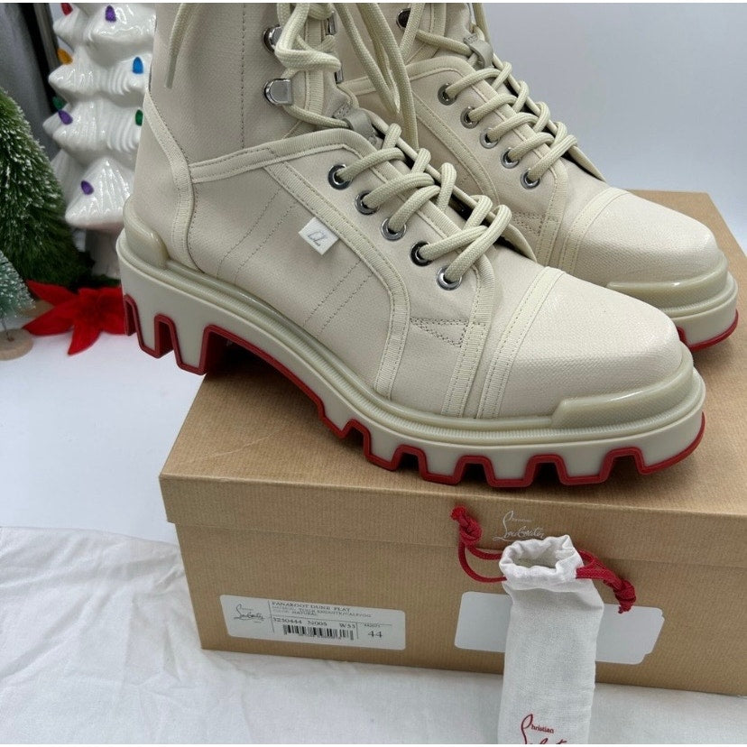 Men's Christian Louboutin panaroot Dune combat boots coated canvas/leather 44