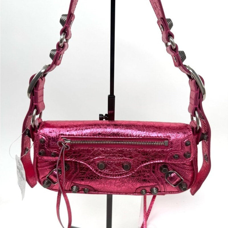 Balenciaga Metallic Agneau Arena Le Cagole Sling Bag XS in Pink. NWT’s & Dusty