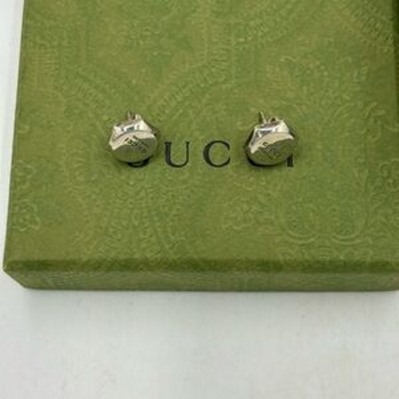 Gucci logo, engraved sterling silver hexagon stud earrings made in Italy