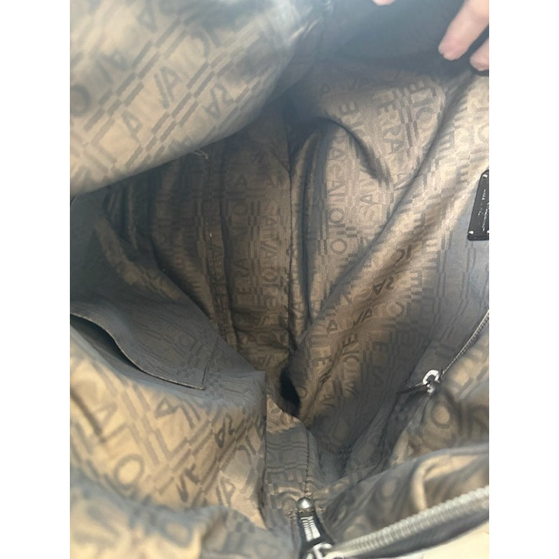 Salvatore Ferragamo Gancini Black Patent Leather Ruched Boho Hobo Bag