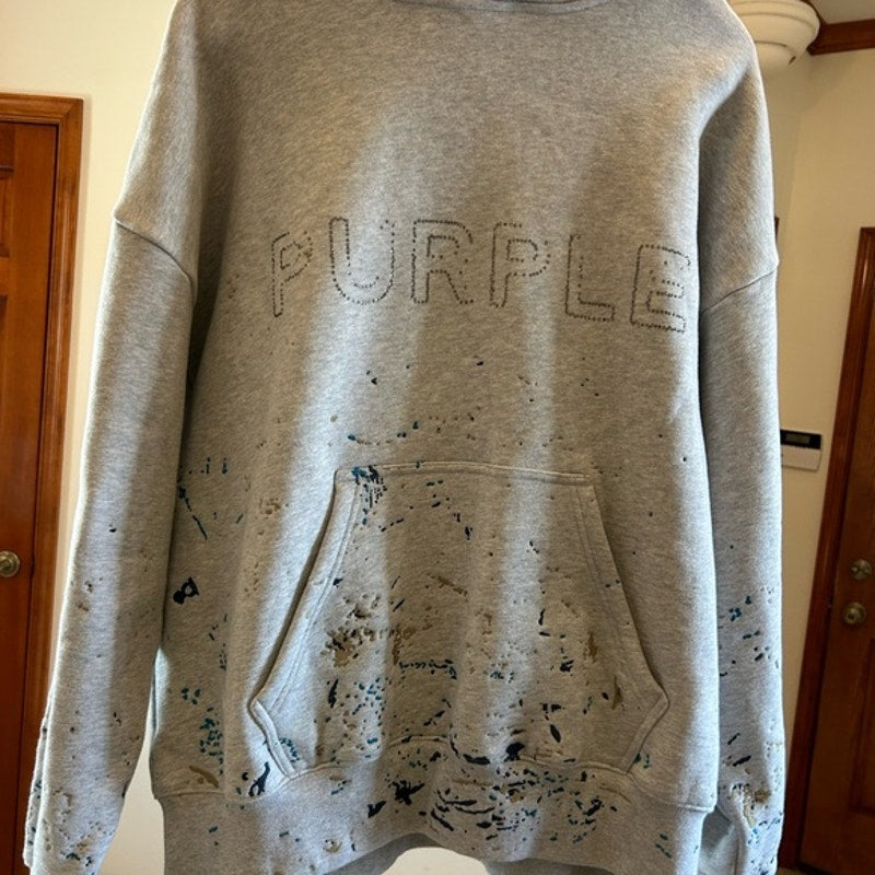 Men's Purple brand paint, splattered, crystal wordmark, heavy cotton fleece M
