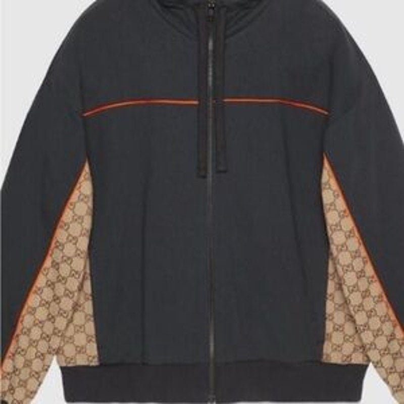 Men's Gucci, cotton jersey, zip jacket/hoodie signature GG Supreme size large