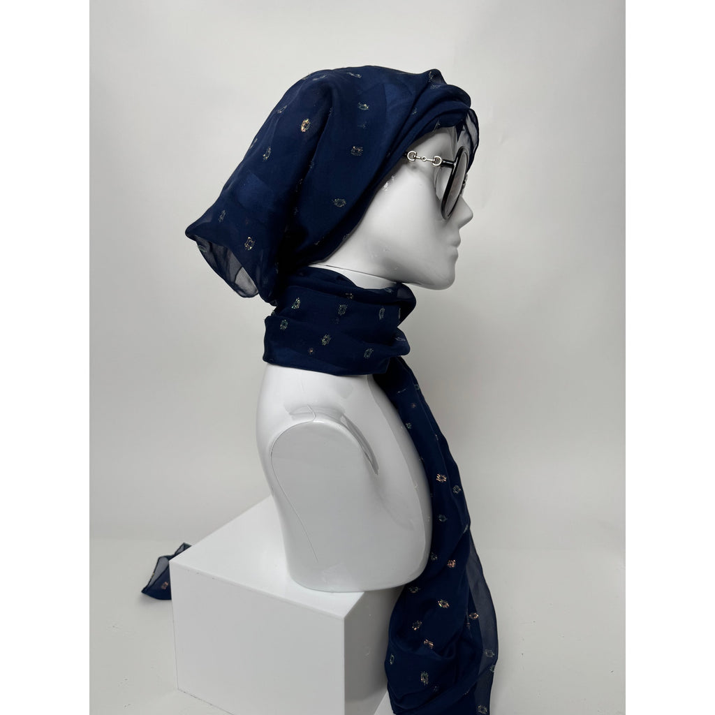 Christian Dior Blue Rare Metallic Flakes Large Shawl Scarf