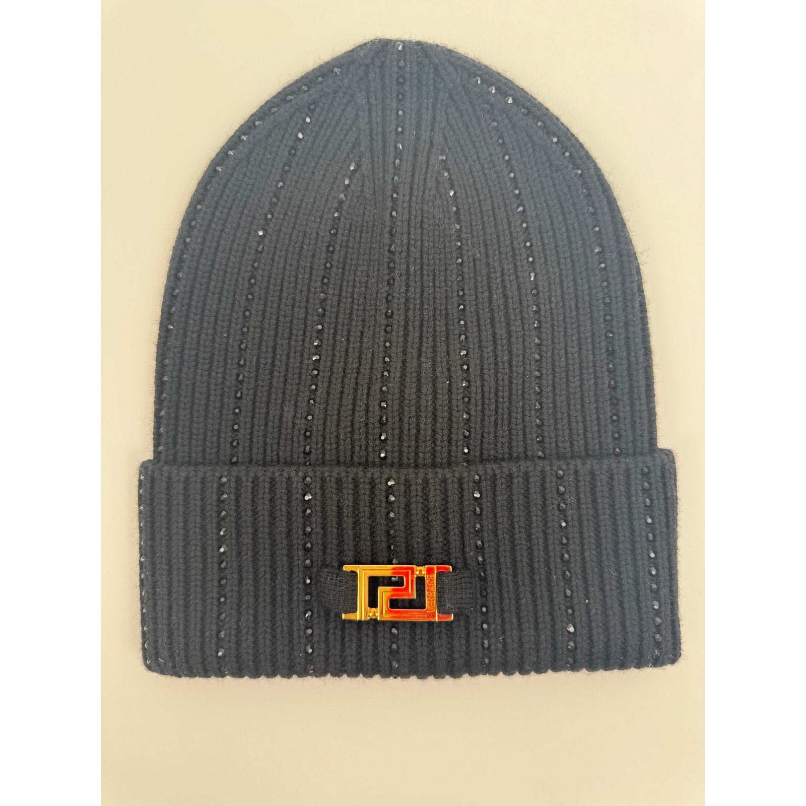 Men's Versace x Swarovski Crystal Black Knit Beanie – Retail $1,200