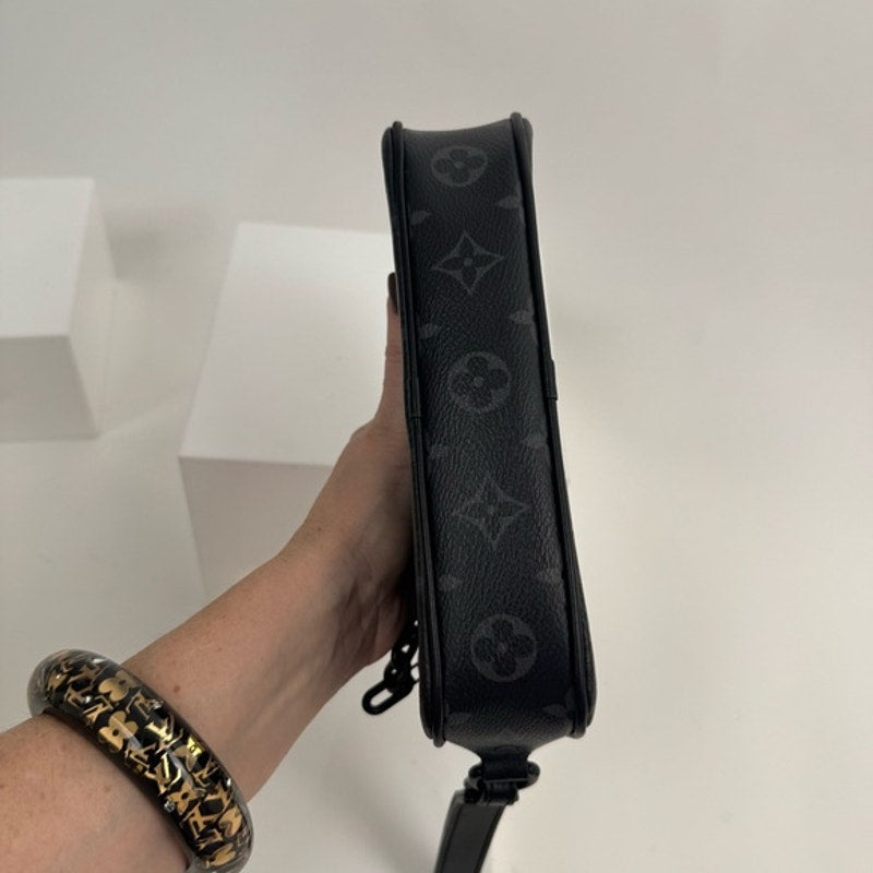 LV Black Virgil Abloh Coated Canvas Monogram Eclipse Volga Pochette Clutch Bag