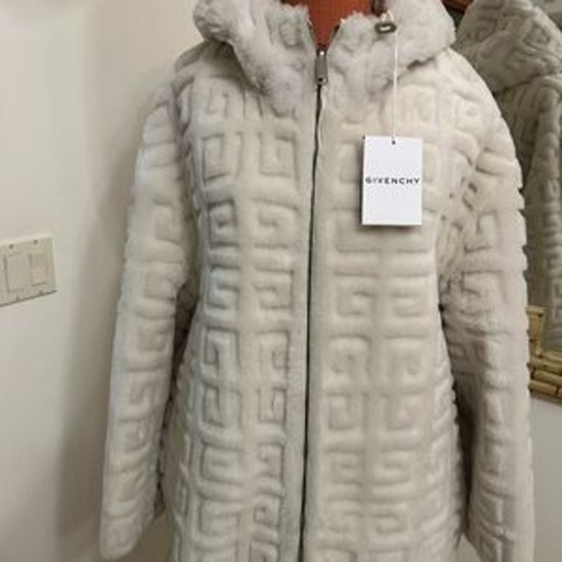 Women's Givenchy reversible dyed lamb fur hooded jacket in 4G pattern 36/4US