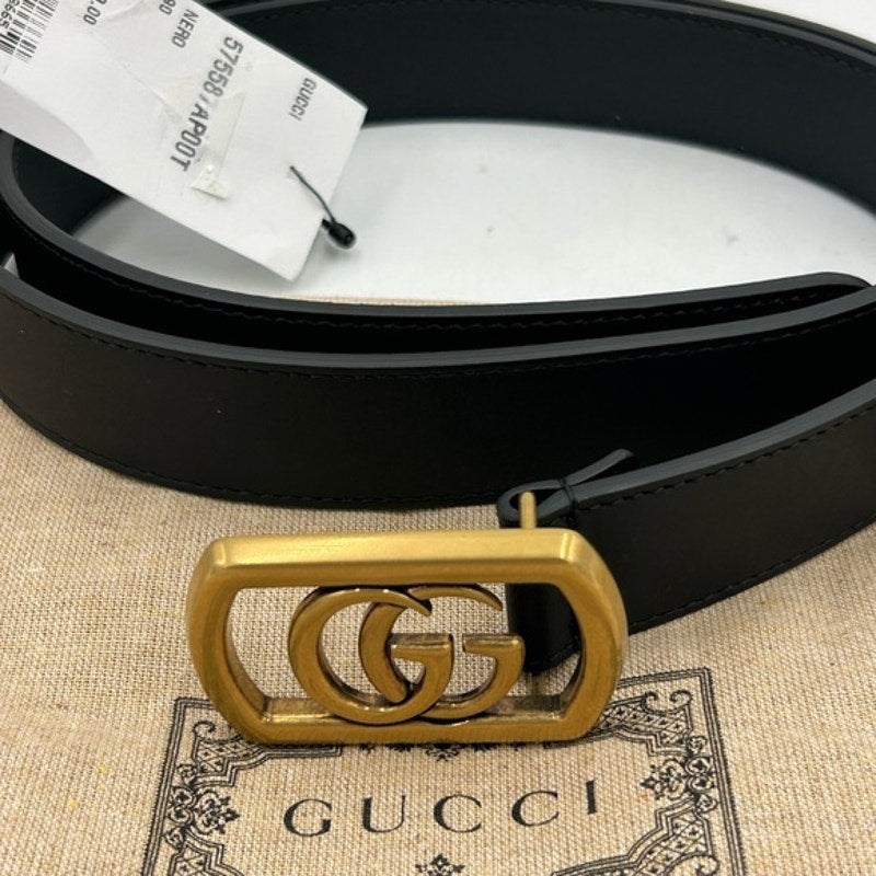 Men's Gucci double G black leather belt size 90 cm/36 inches made in Italy