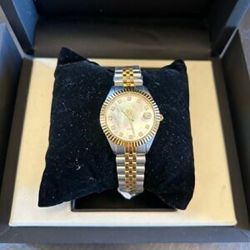 Women’s Gevril stainless steel two tone, mother of pearl face watch Switzerland