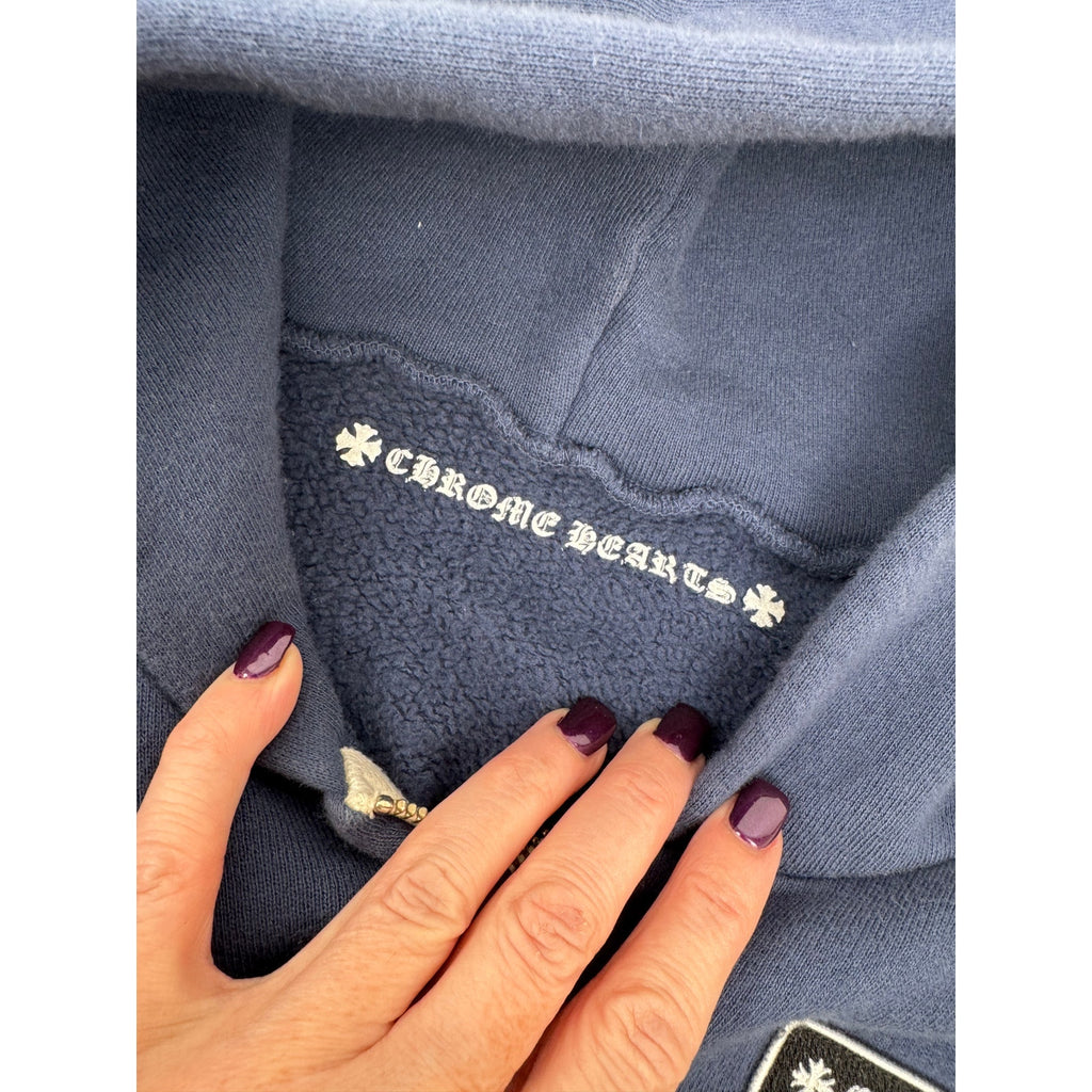 Men's Chrome Hearts Blue Embroidered Zip Front Hoodie Size XXL