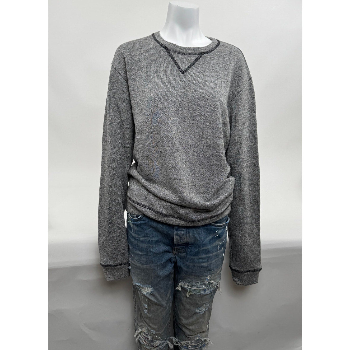 Mens Maison Margiela Wool Blend Leather Elbow Patch Crew Neck Sweatshirt Size 50