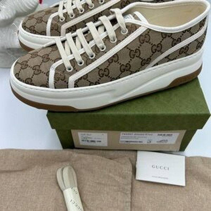 Gucci Brown GG Monogram canvas platform Sneakers size 10.5 made in Italy