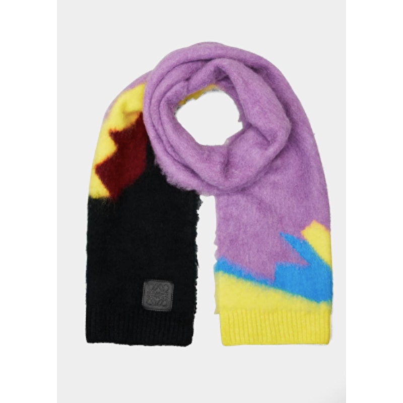 Loewe Intarsia Abstract Multicolor Wrap Knit Wool Blend Scarf