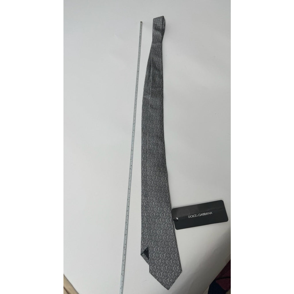Dolce & Gabbana NWT Men’s Silver Patterned Silk Tie Made in Italy