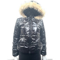 Kids Hudson Black Shiny Puffer Jacket with Faux Fur Hood Size L Fits Women’s XS
